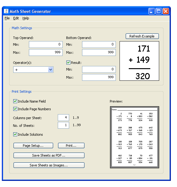 Windows 7 MathSheetGenerator 1.4.0 full